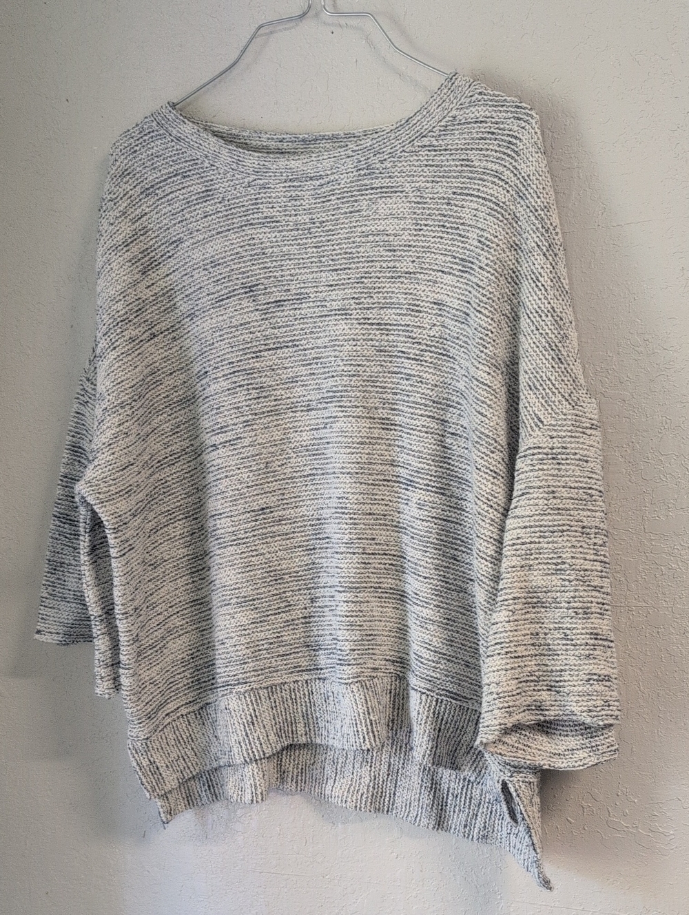 Time And Tru Oversized Sweater XL Navy Cream Fisherman Lagenlook Knit 3/4 Sleeve